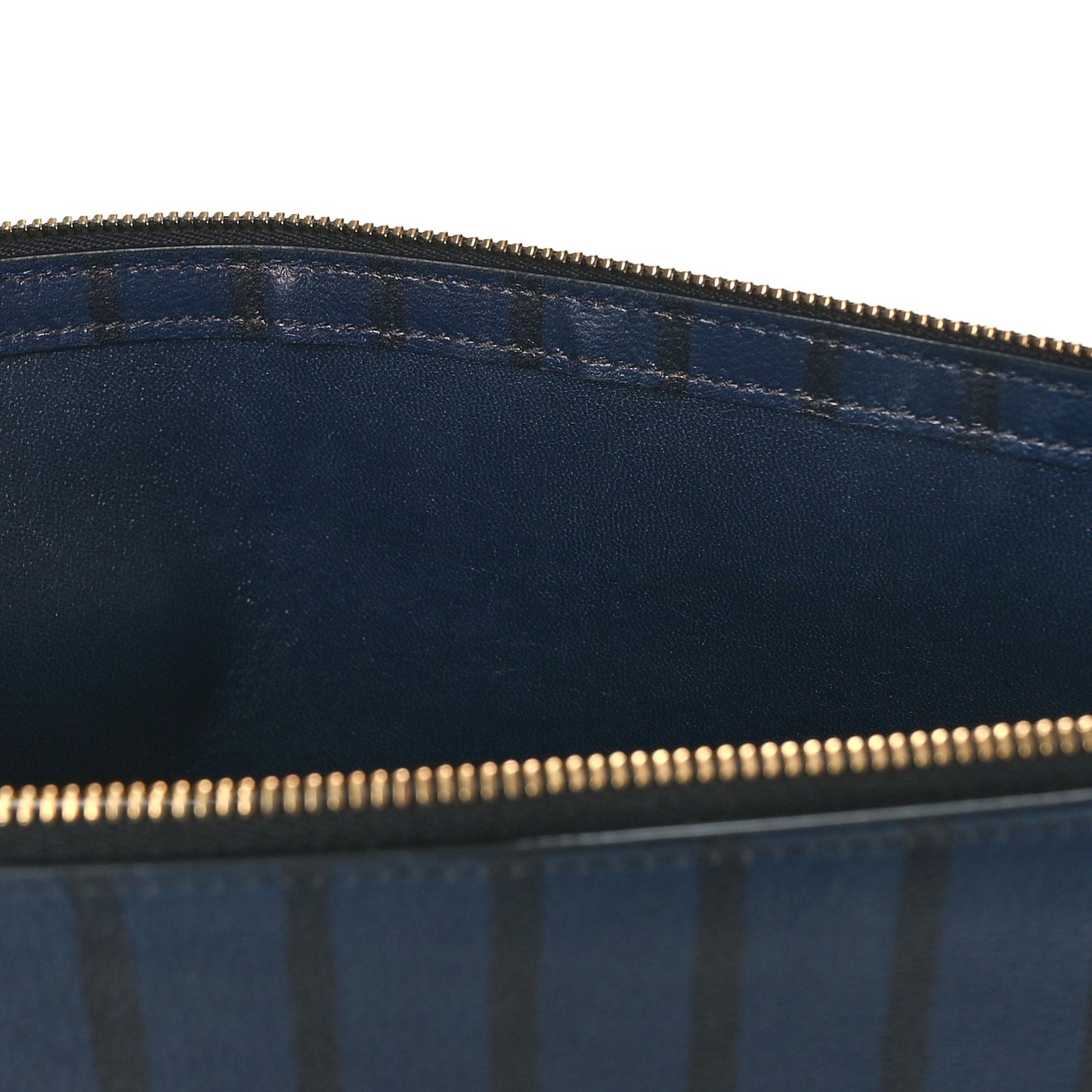 Grained Calfskin Striped Tri-Fold Clutch Midnight