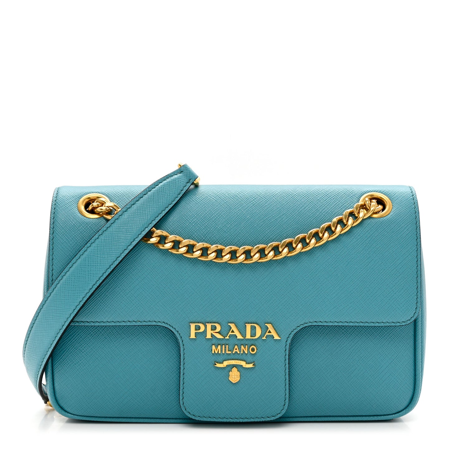 Saffiano Flap Shoulder Bag Turchese