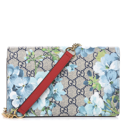 Gucci GG Supreme Monogram Blooms Chain Wallet Blue 1 of 8