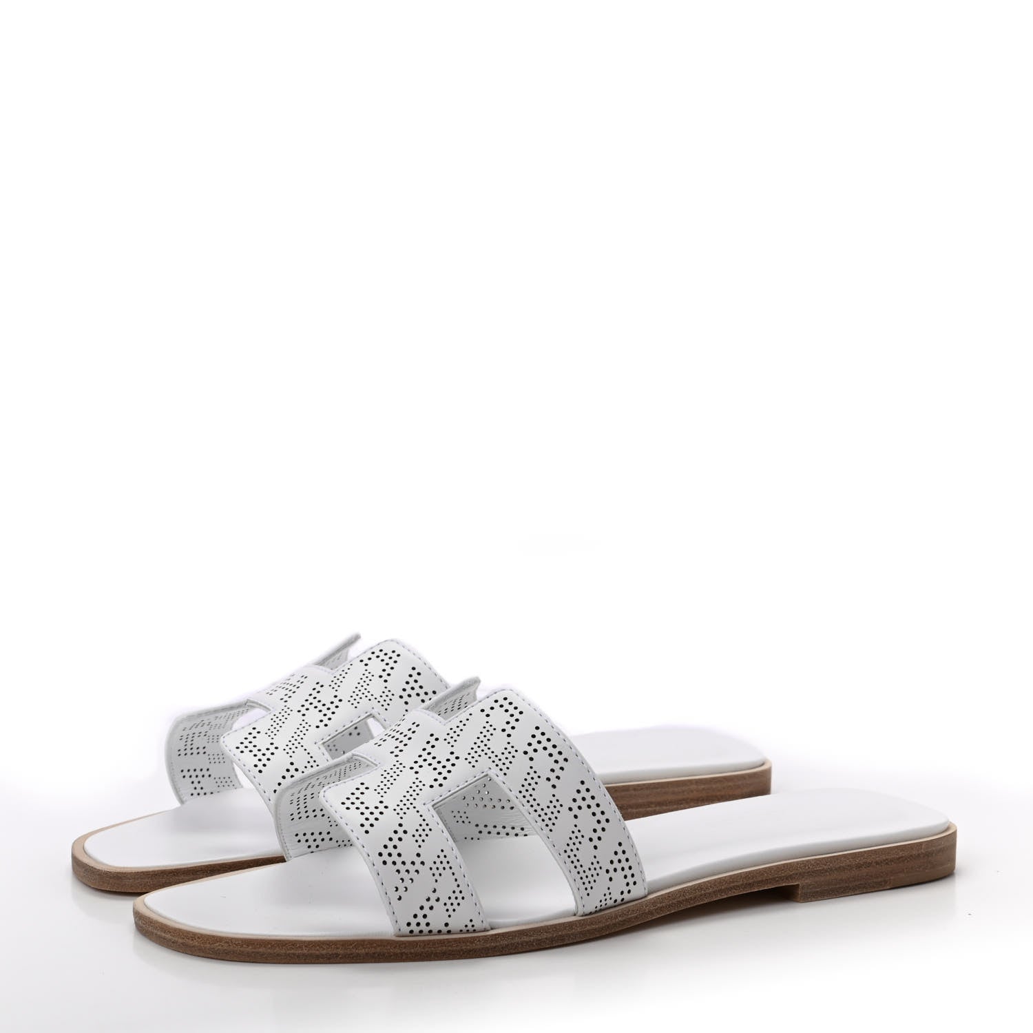 Hermes Calfskin Perforated Oran Sandals 37 White 3 of 11