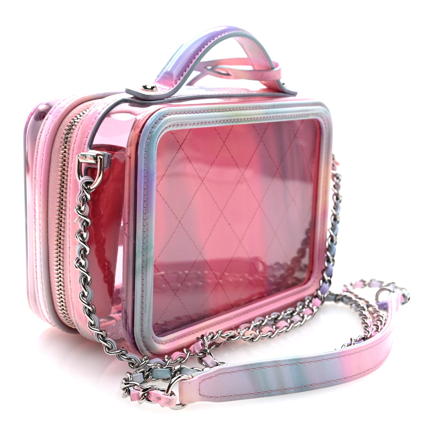 PVC Lambskin Filigree Small CC Filigree Vanity Case Pink Multicolor