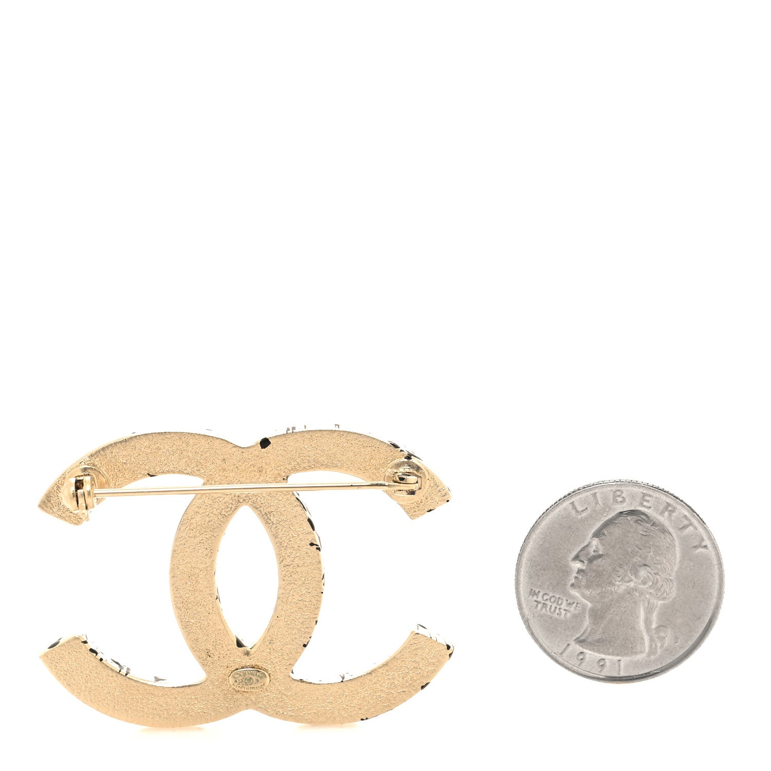 Chanel Metal Textured CC Brooch Light Gold Black 2 of 3