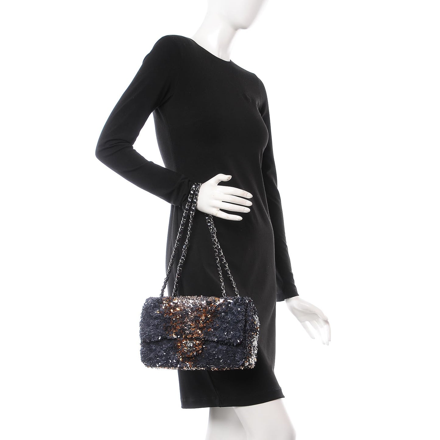 Sequin Medium Single Flap Bronze Black
