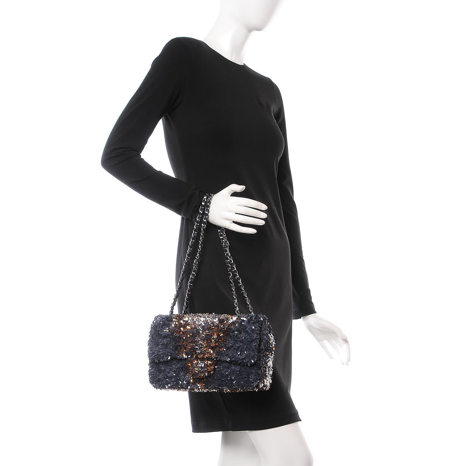 Chanel Sequin Medium Single Flap Bronze Black 2 of 7