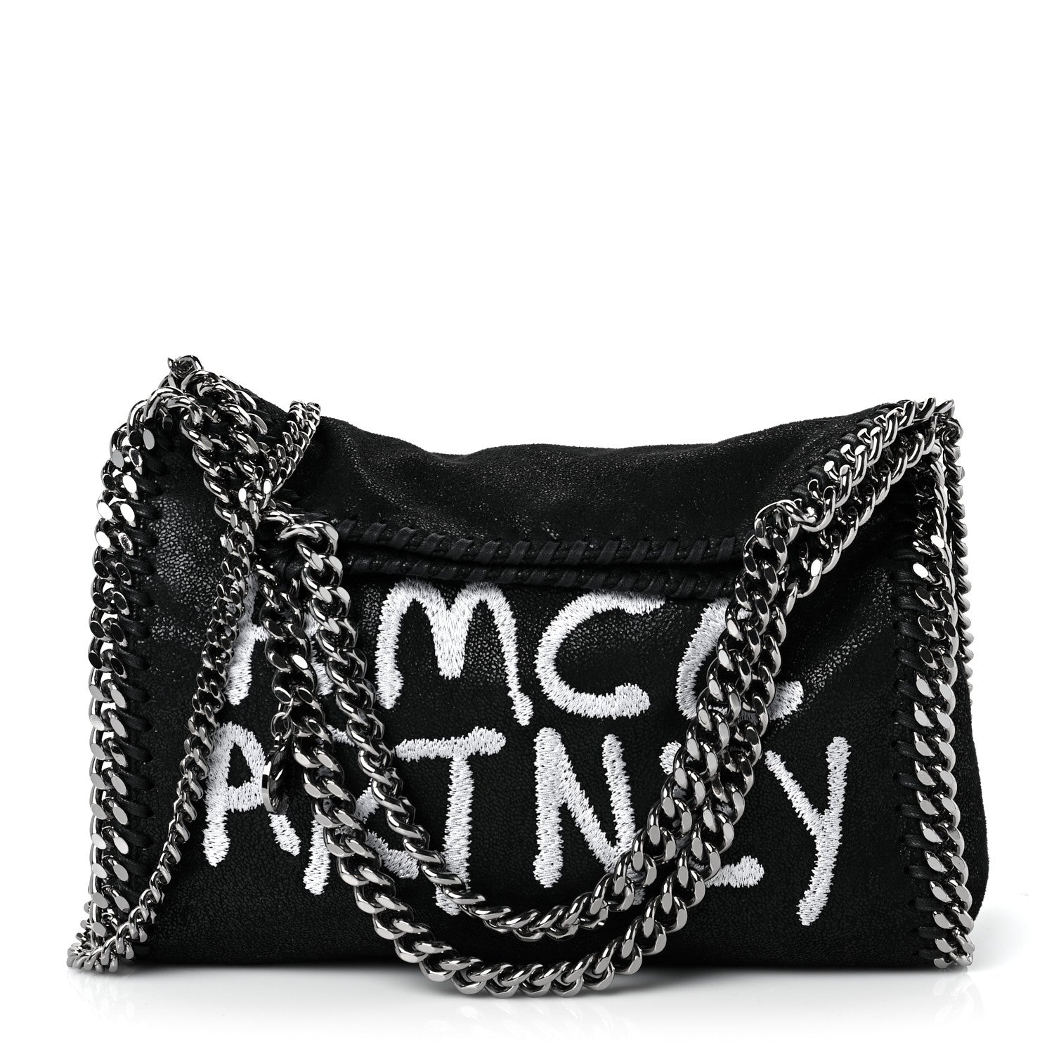 Stella McCartney X ED CURTIS Shaggy Deer Logo Embroidered Mini Falabella Fold Over Tote Black 1 of 9