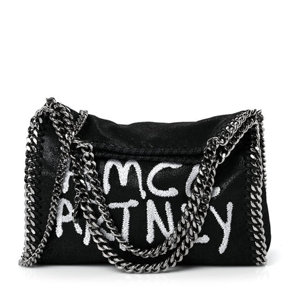 Stella McCartney X ED CURTIS Shaggy Deer Logo Embroidered Mini Falabella Fold Over Tote Black 1 of 9