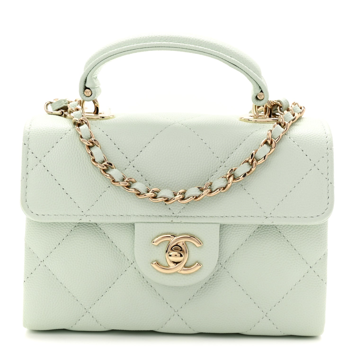 Chanel Caviar Quilted Retro Twist Top Handle Clutch Light Green 1 of 11