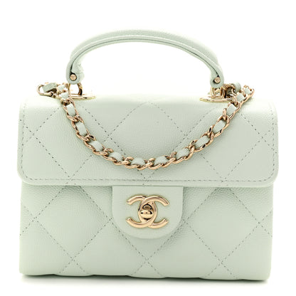Chanel Caviar Quilted Retro Twist Top Handle Clutch Light Green 1 of 11