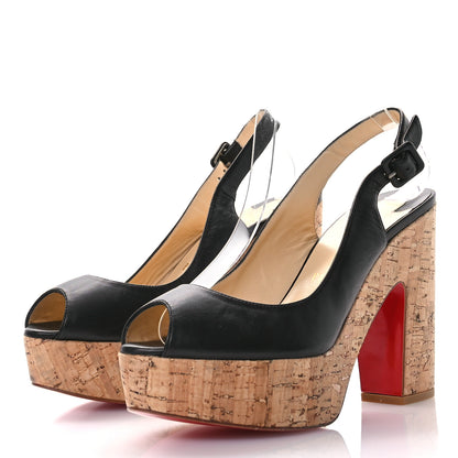 Christian Louboutin Calfskin Cork Dona Anna 120 Wedges 40 Black Natural 4 of 8
