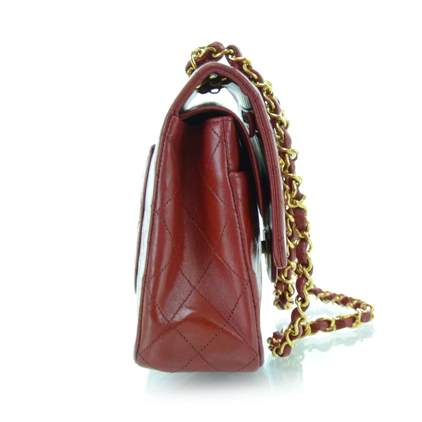 Lambskin Quilted Medium Double Flap Red