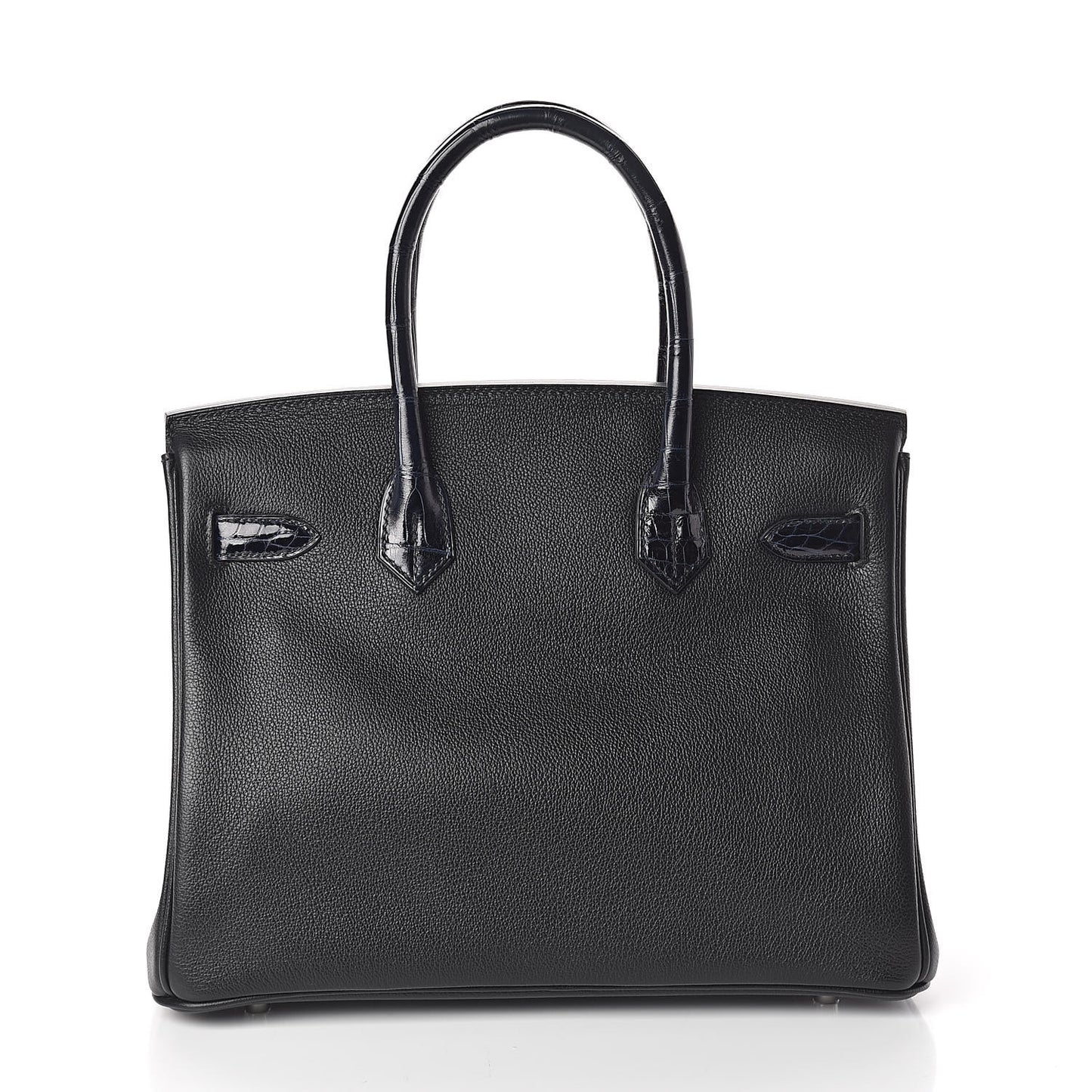 Clemence Novillo Shiny Niloticus Crocodile Birkin Touch 30 Black Bleu Marine