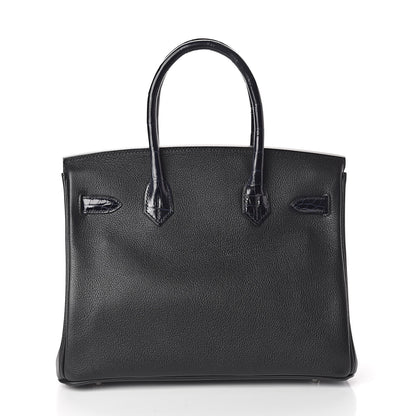 Hermes Clemence Novillo Shiny Niloticus Crocodile Birkin Touch 30 Black Bleu Marine 4 of 32