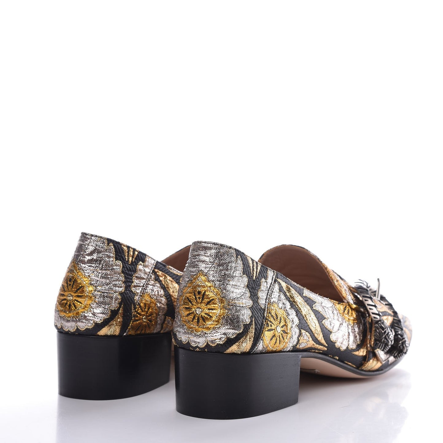 Brocade Floral Jacquard Dionysus Loafers 40 Black