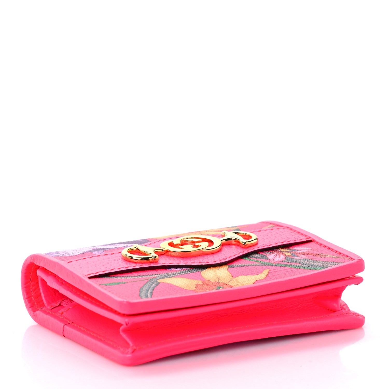 Gucci Calfskin Flora Print Zumi Card Case Fuxia Fluo 4 of 8