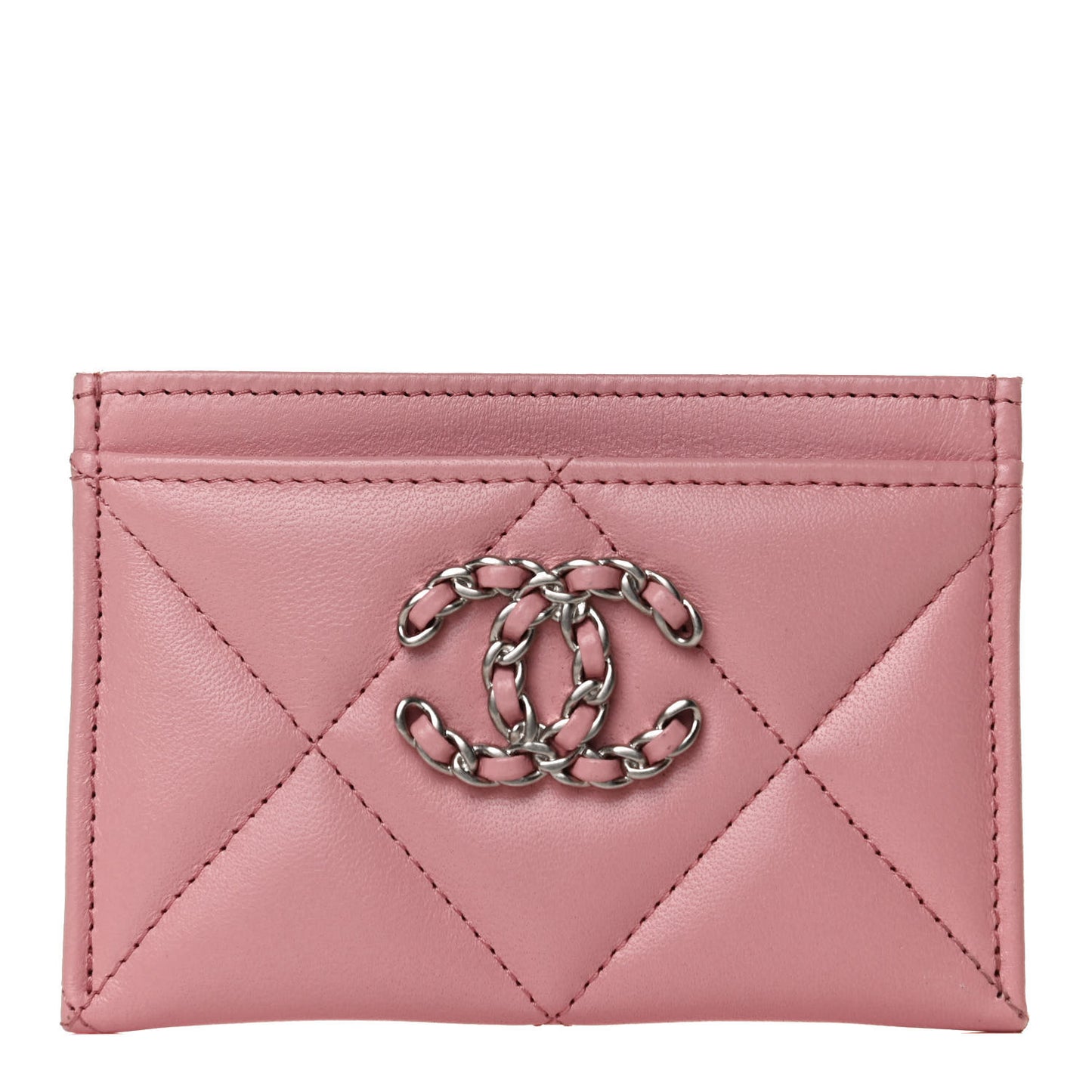 Lambskin Quilted Chanel 19 Card Holder Light Pink