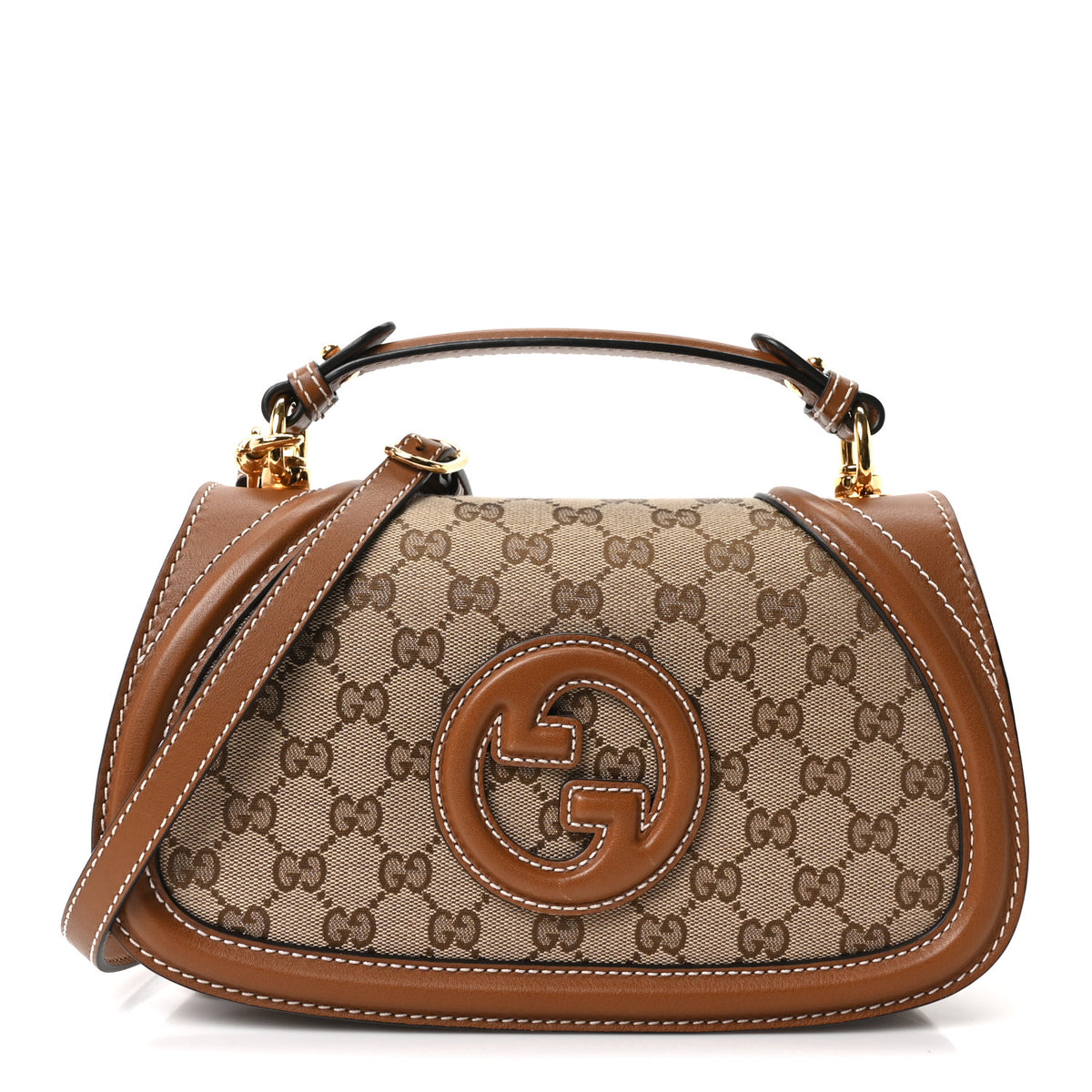 Gucci GG Monogram Calfskin Medium Blondie Top Handle Bag Beige Dark Brown 1 of 10