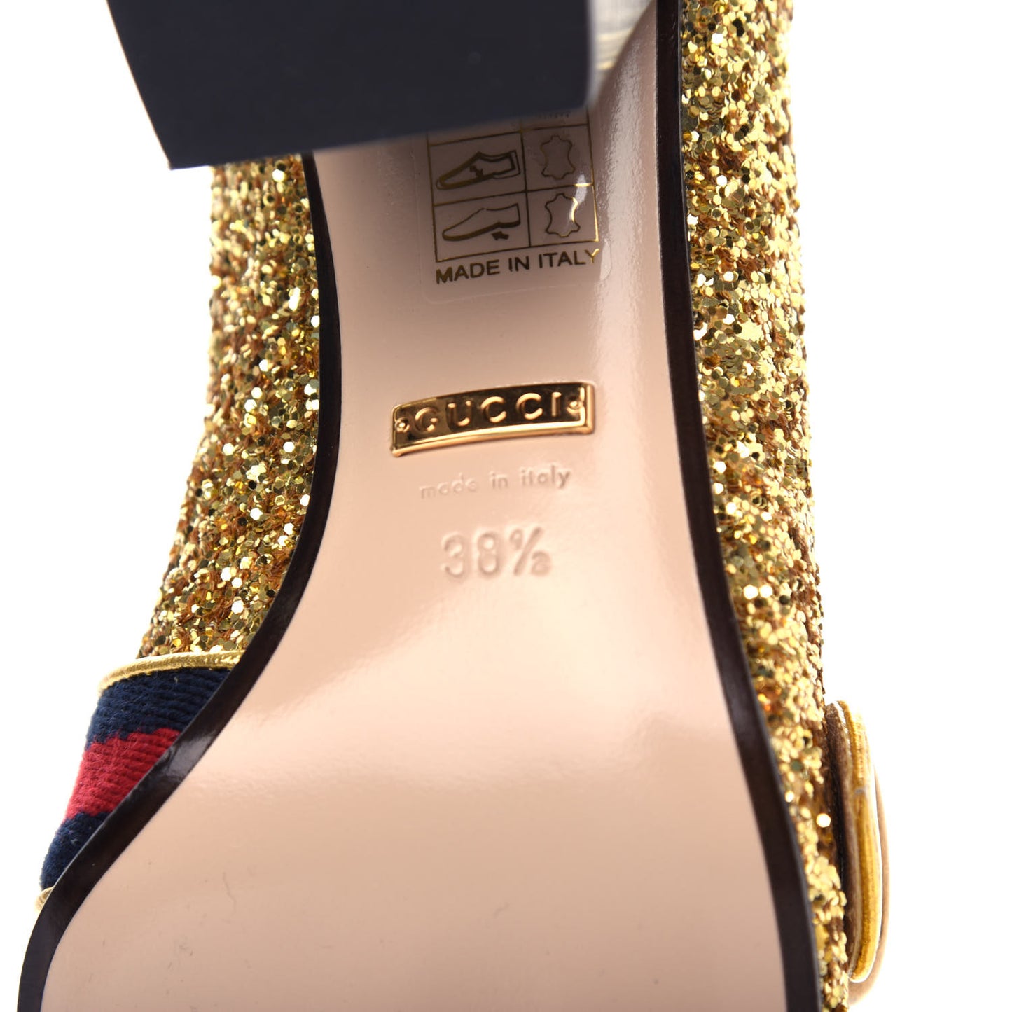 Glitter Nappa Web Peyton 75mm Loafer Pumps 38.5 Oro Vecchio