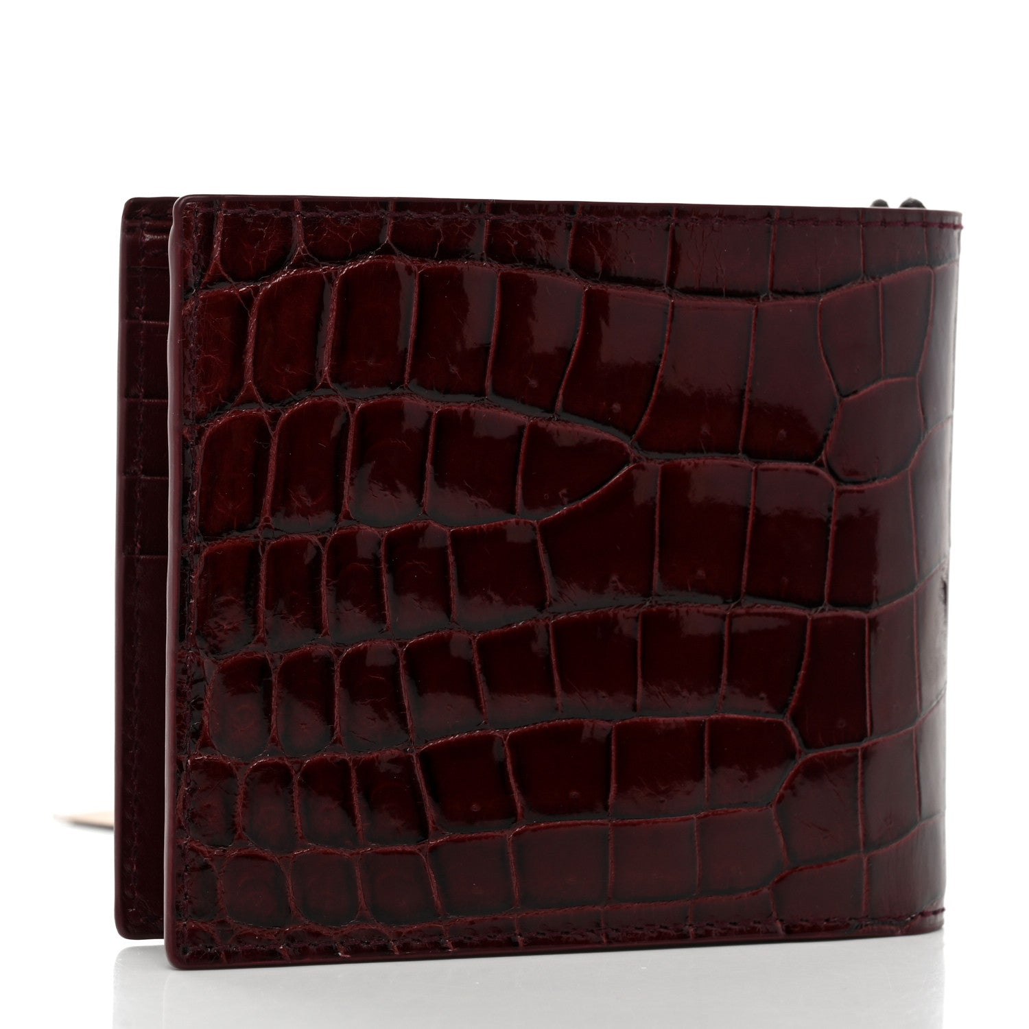 Bottega Veneta Crocodile Bi-Fold Wallet Burgundy 2 of 8