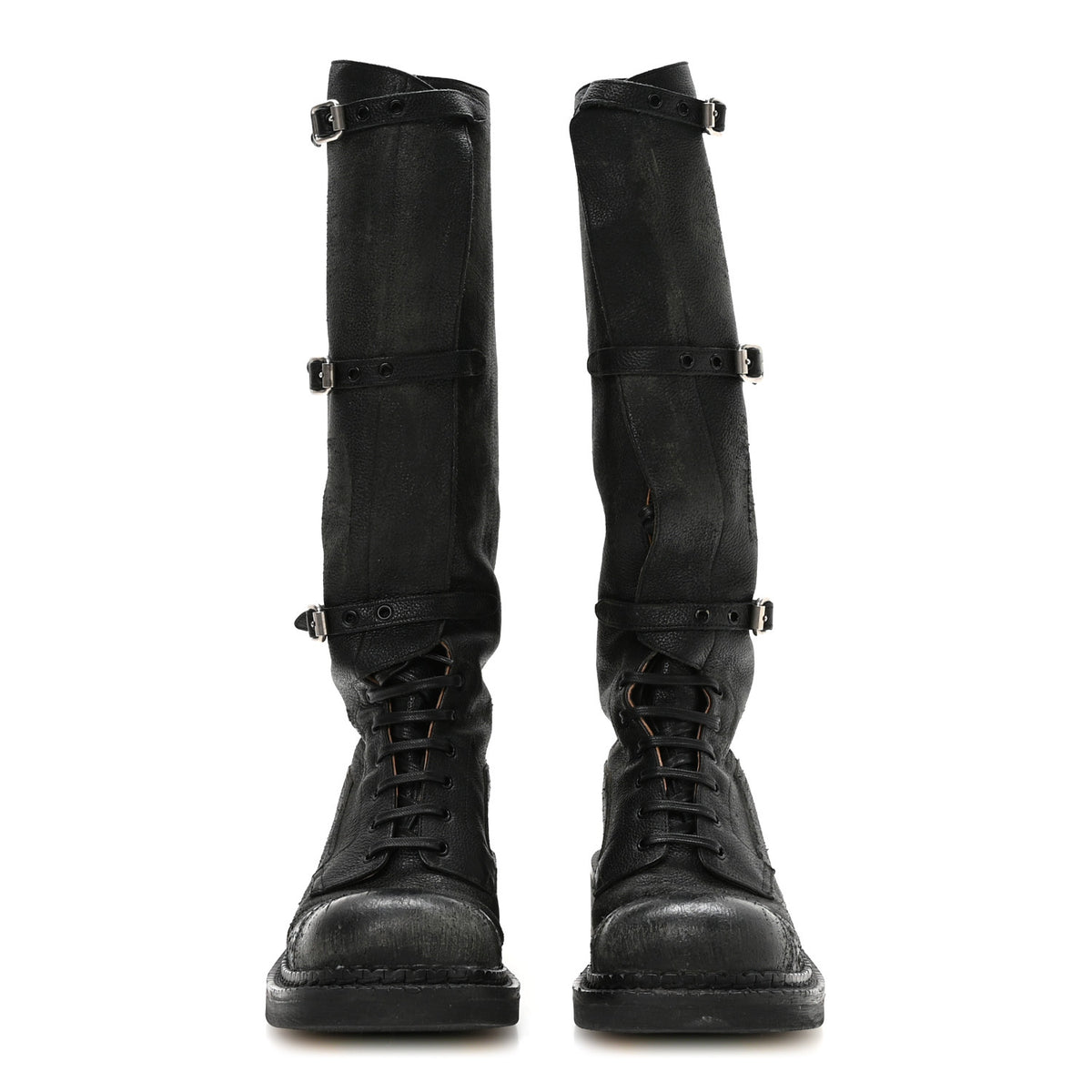 Antique Calfskin Buckle Boots 36 Black