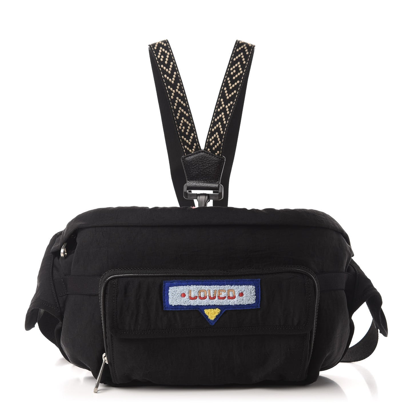 Nylon 80s Logo Patch Belt Bag Black