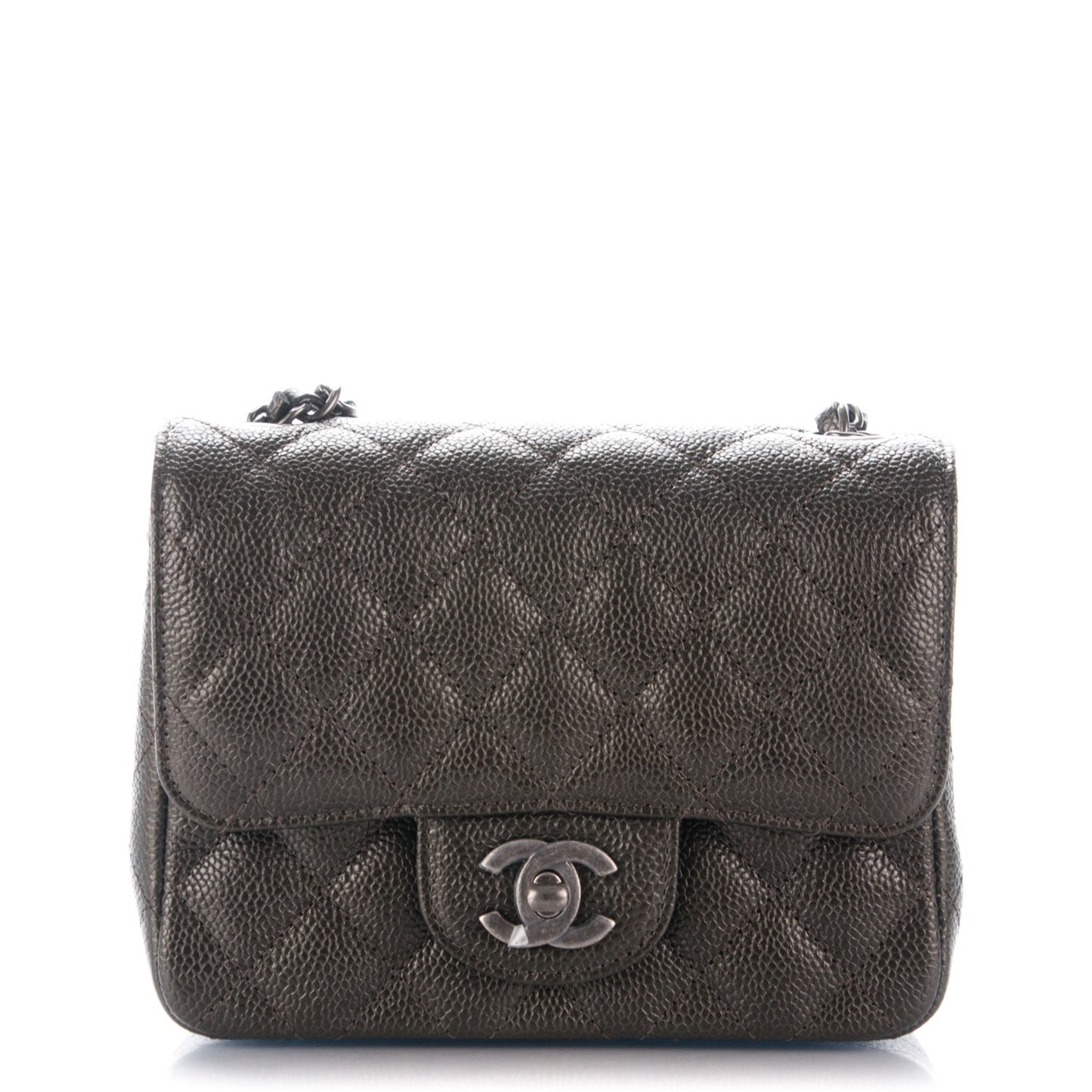 Caviar Quilted Mini Square Flap Dark Charcoal