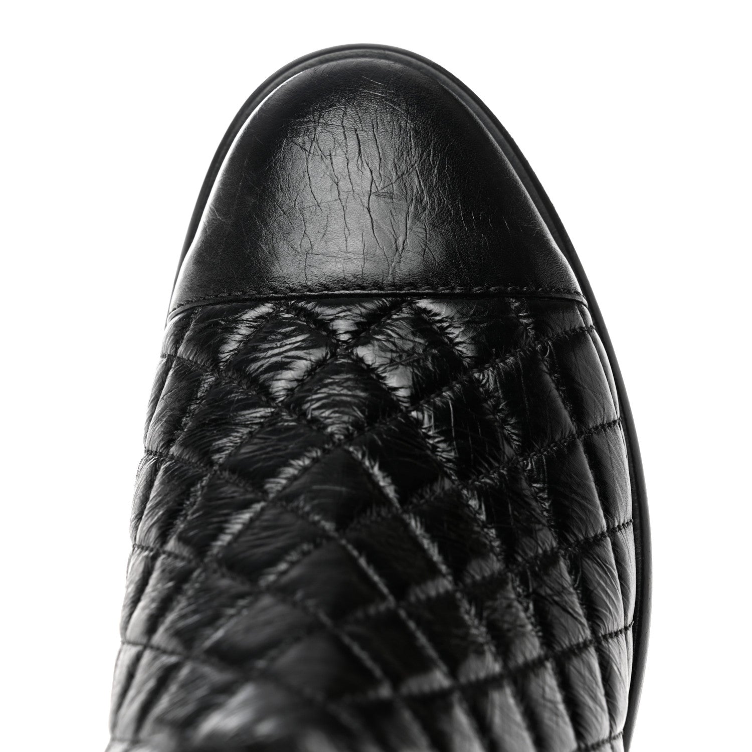 Chanel Shiny Goatskin Cap Toe Short Boots 37.5 Black 10 of 10