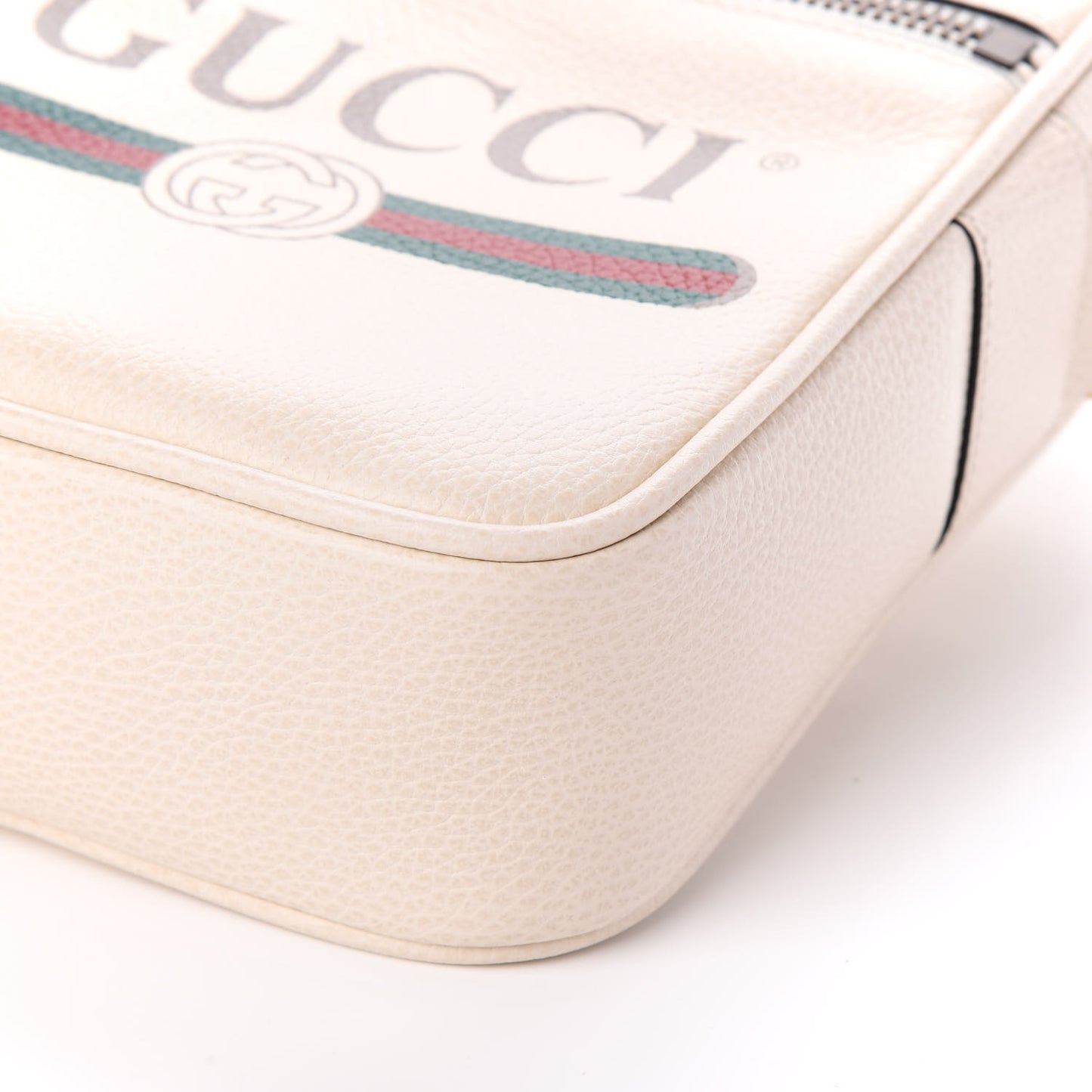 Grained Calfskin Logo Messenger Bag White