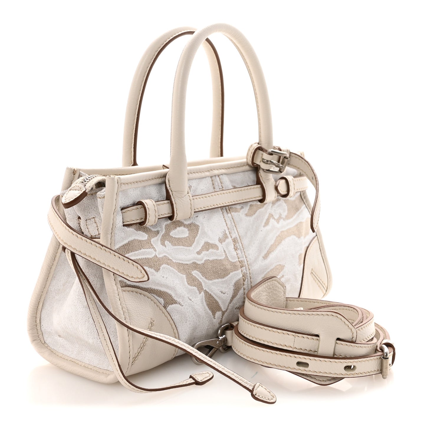 Linen Calfskin Triangle Mini Bonnie Hand Bag White