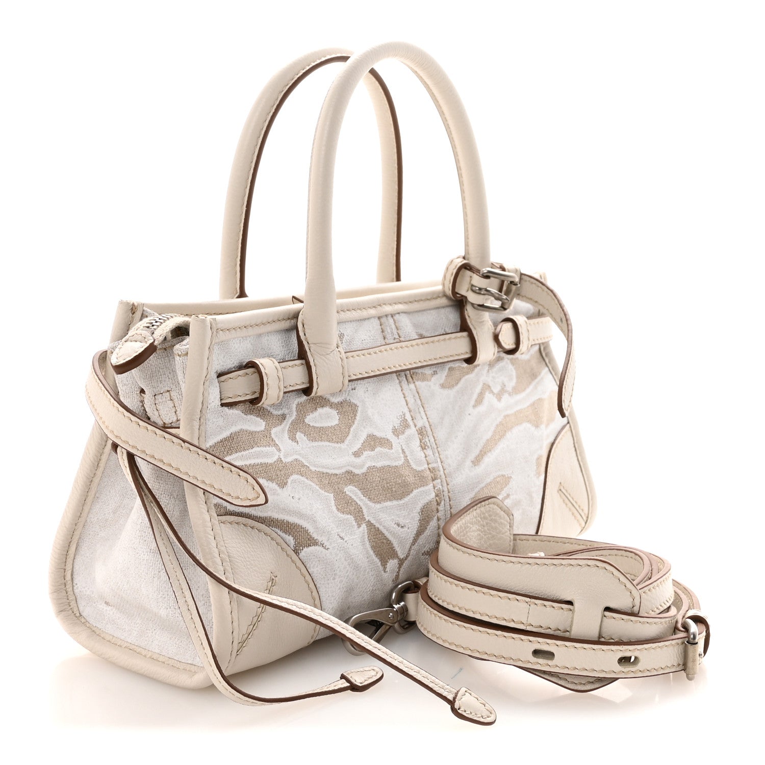 Prada Linen Calfskin Triangle Mini Bonnie Hand Bag White 3 of 9