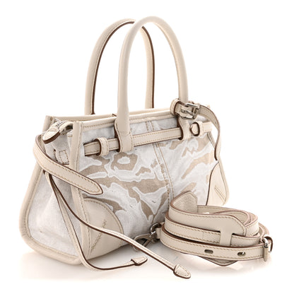 Prada Linen Calfskin Triangle Mini Bonnie Hand Bag White 3 of 9
