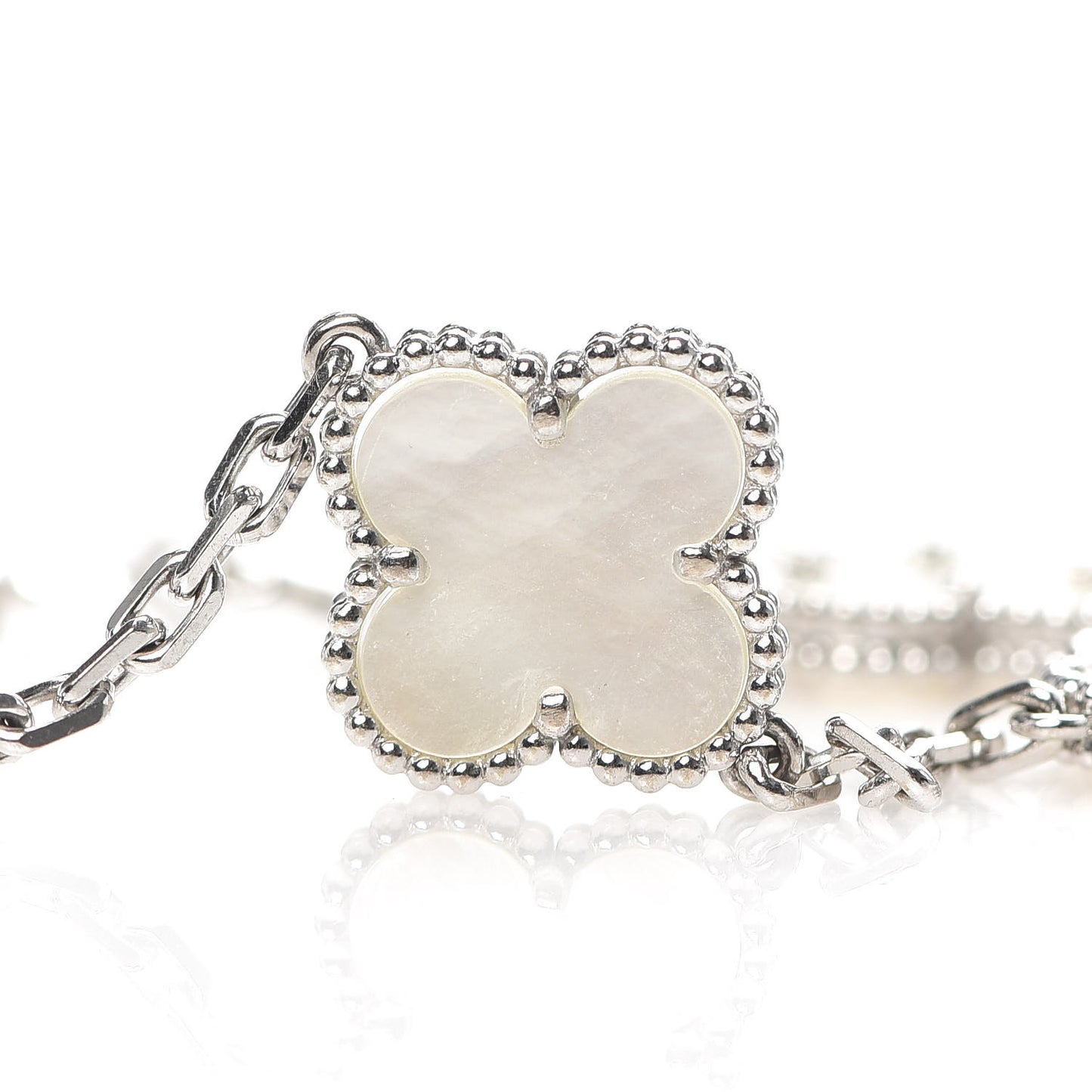 18K White Gold Mother of Pearl 5 Motifs Vintage Alhambra Bracelet