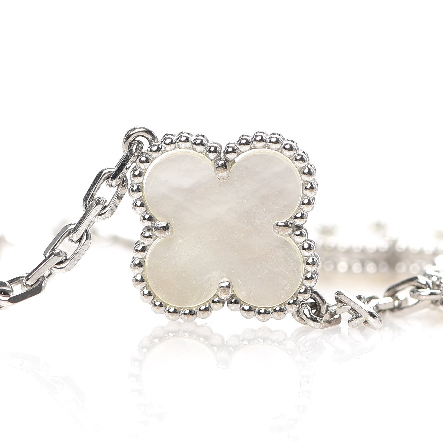 Van Cleef & Arpels 18K White Gold Mother of Pearl 5 Motifs Vintage Alhambra Bracelet 7 of 10