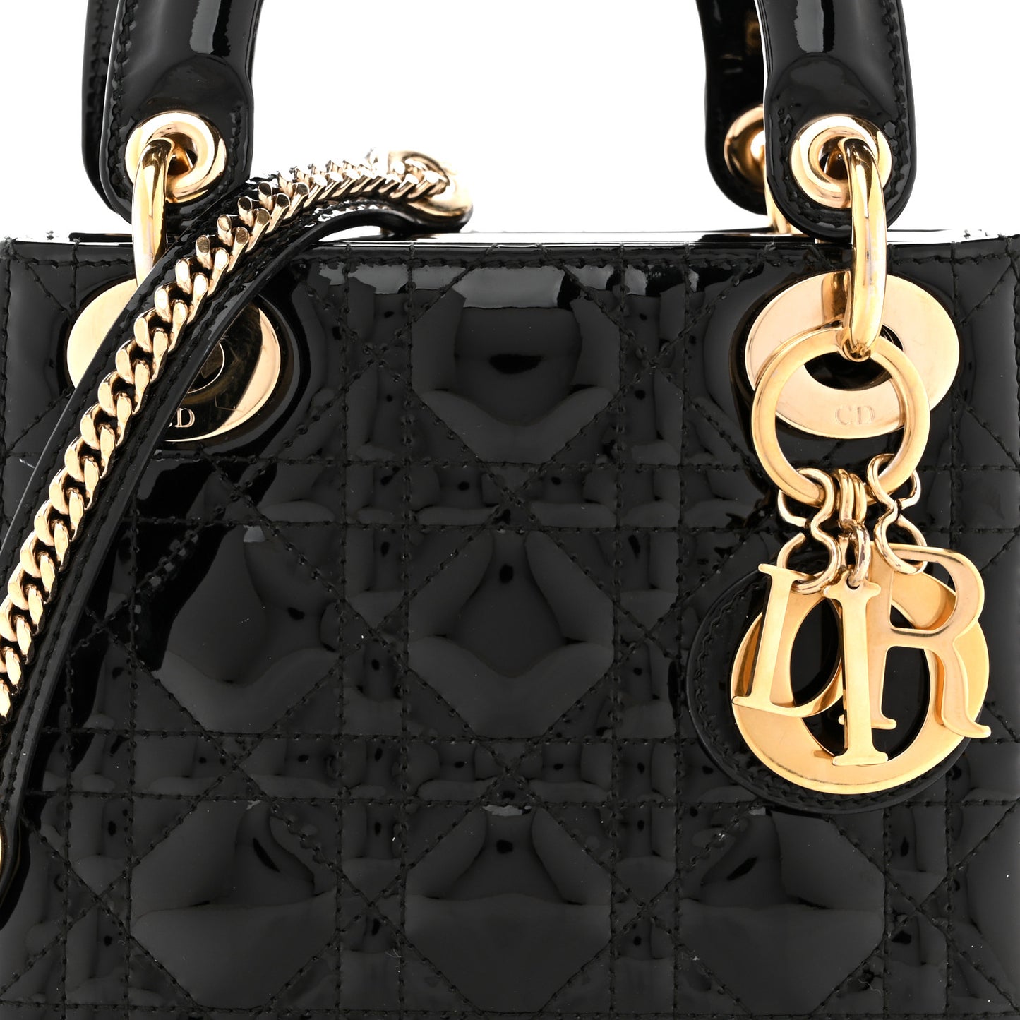 Patent Cannage Mini Lady Dior Black