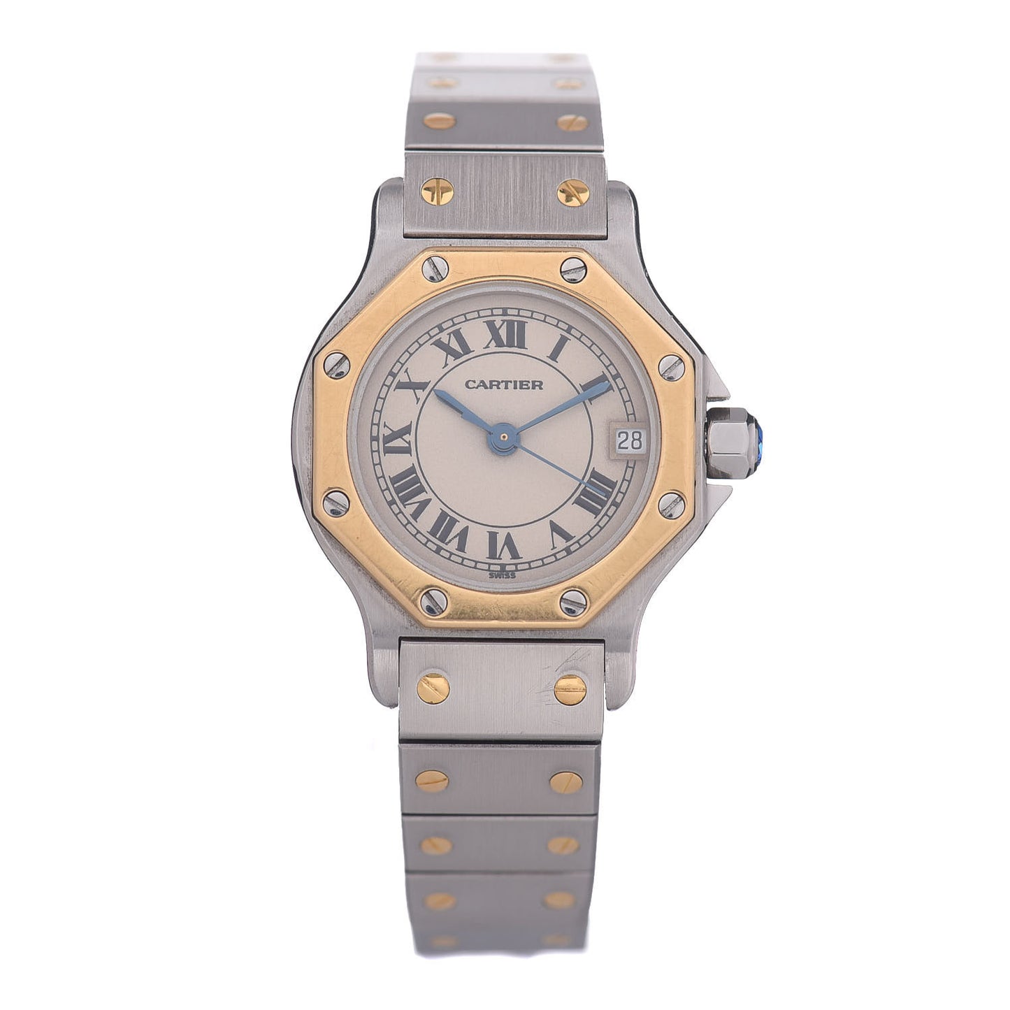 Stainless Steel 18K Yellow Gold 25mm Santos Octagon Quartz Watch