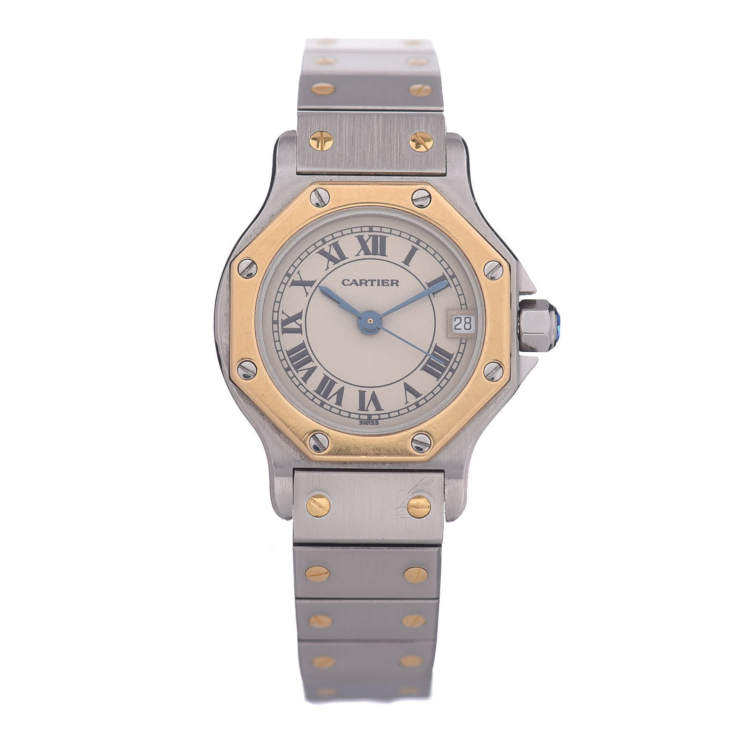 Cartier Stainless Steel 18K Yellow Gold 25mm Santos Octagon Quartz Watch 1 of 4