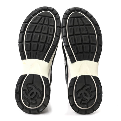 Chanel Fabric Suede Calfskin Mesh Womens CC Sneakers 40.5 Black Dark Grey White Light Grey 6 of 8