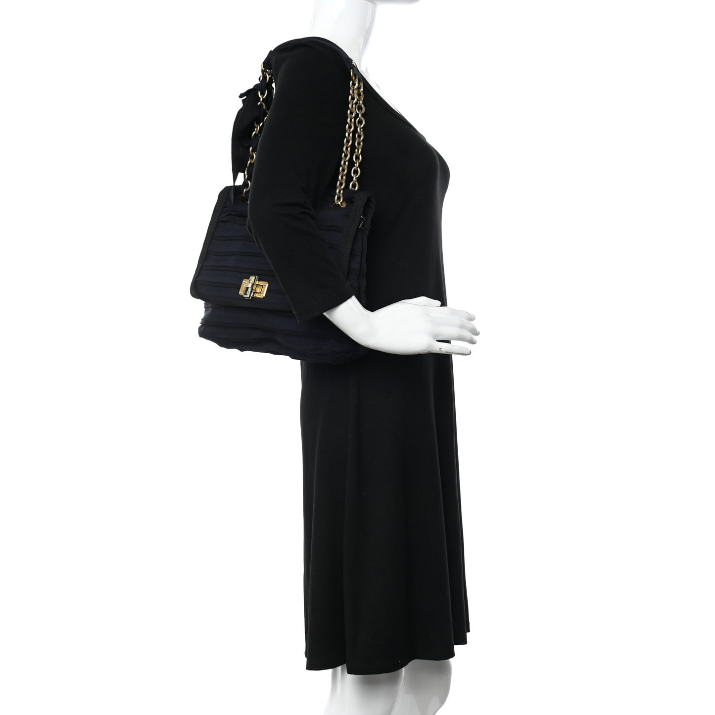 Canvas Pleated Happy Square Shoulder Bag Blue Black