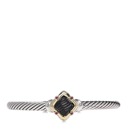 David Yurman Sterling Silver 18K Yellow Gold Black Onyx Ruby Quatrefoil Cable Bracelet 1 of 5