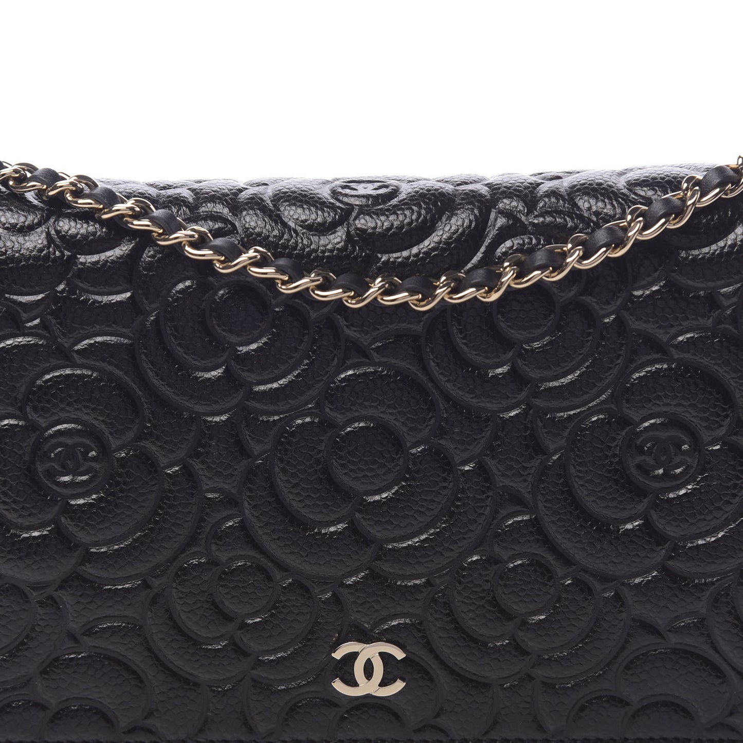 Caviar Camellia Embossed Wallet On Chain WOC Black