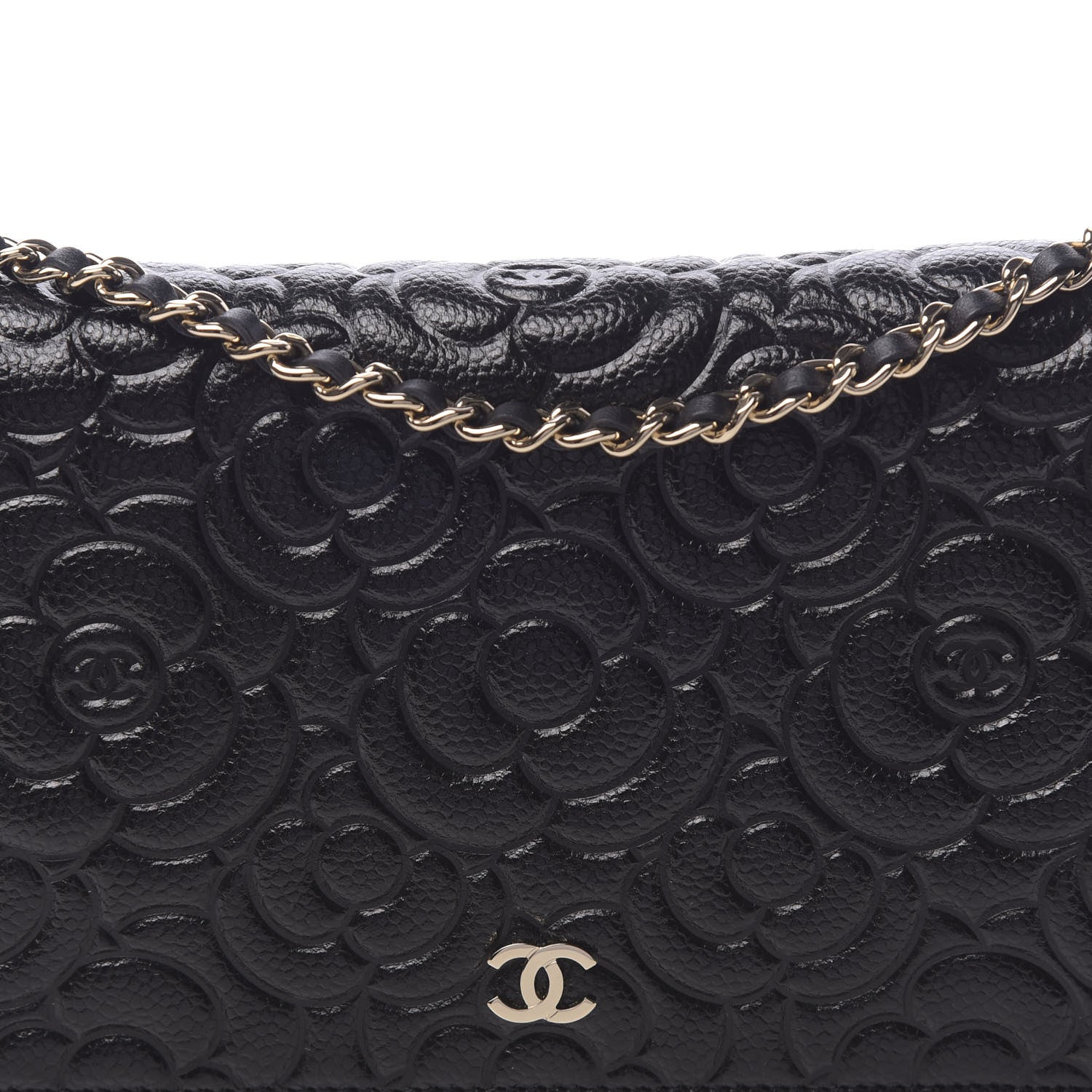 Chanel Caviar Camellia Embossed Wallet On Chain WOC Black 11 of 12