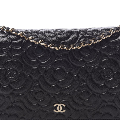 Chanel Caviar Camellia Embossed Wallet On Chain WOC Black 11 of 12