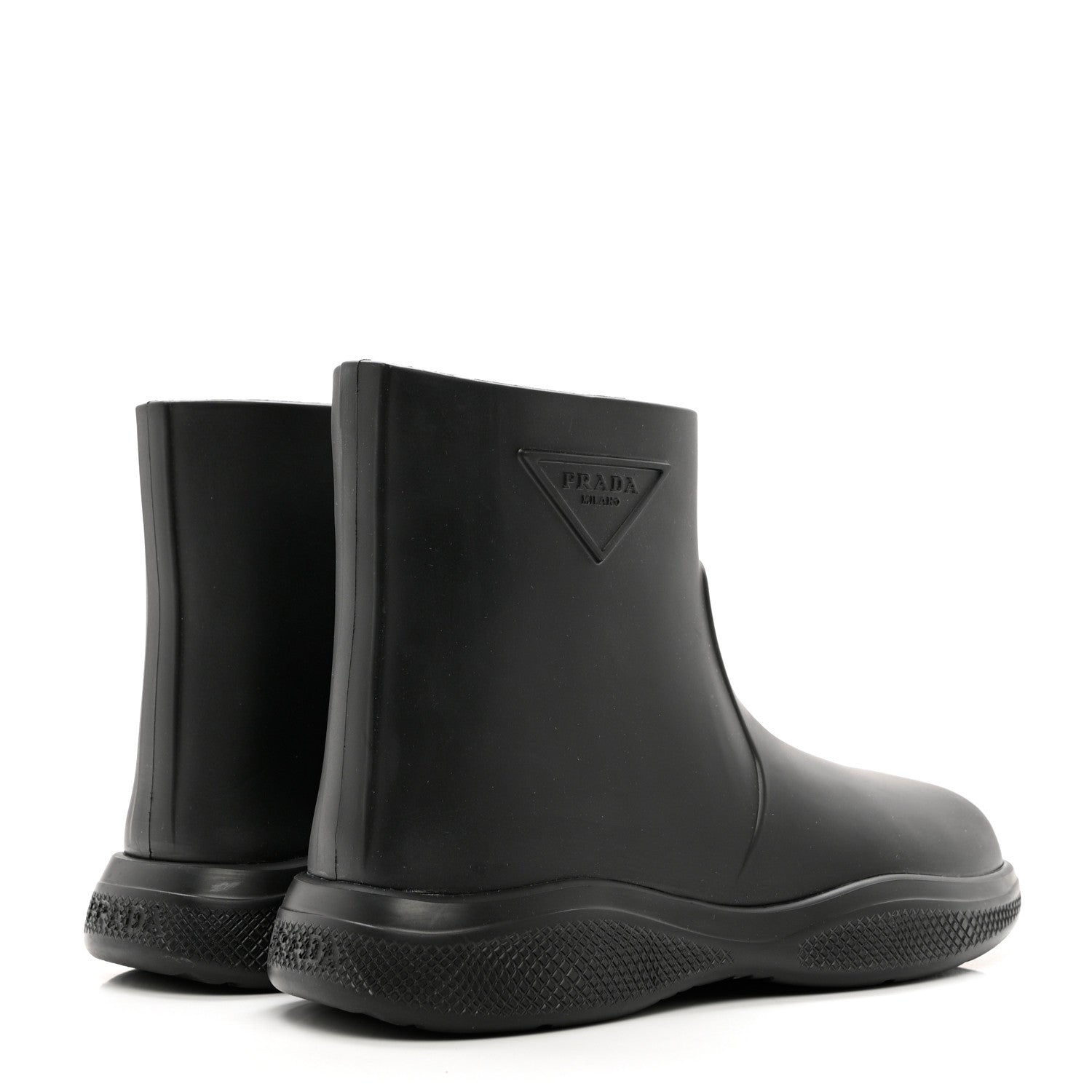 Prada Soft Mellow Rubber Triangle Logo Embossed Womens 25mm Booties 37 Black 4 of 9