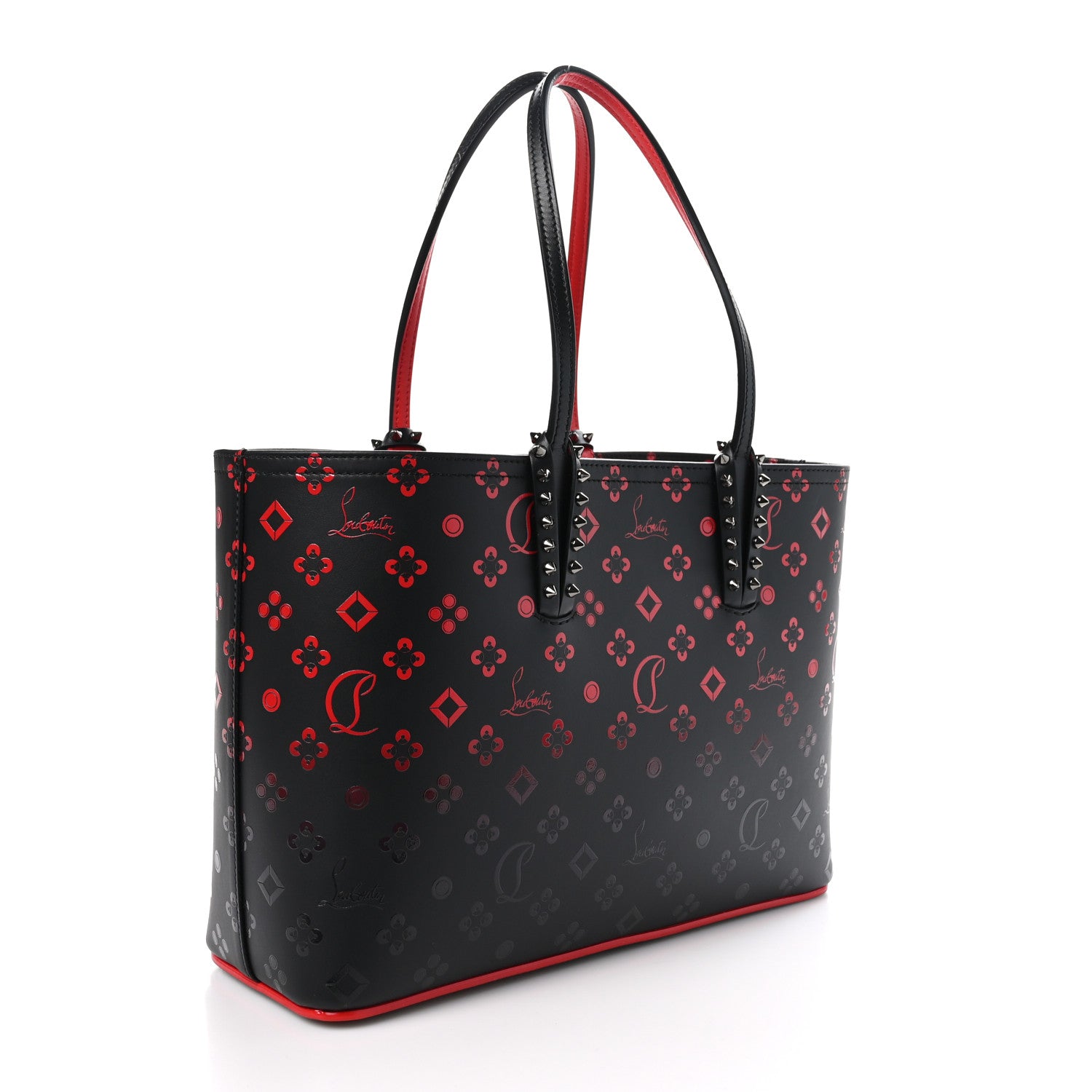 Christian Louboutin Perforated Calfskin Degrade Small Loubinthesky East West Cabata Tote Black Red 4 of 11