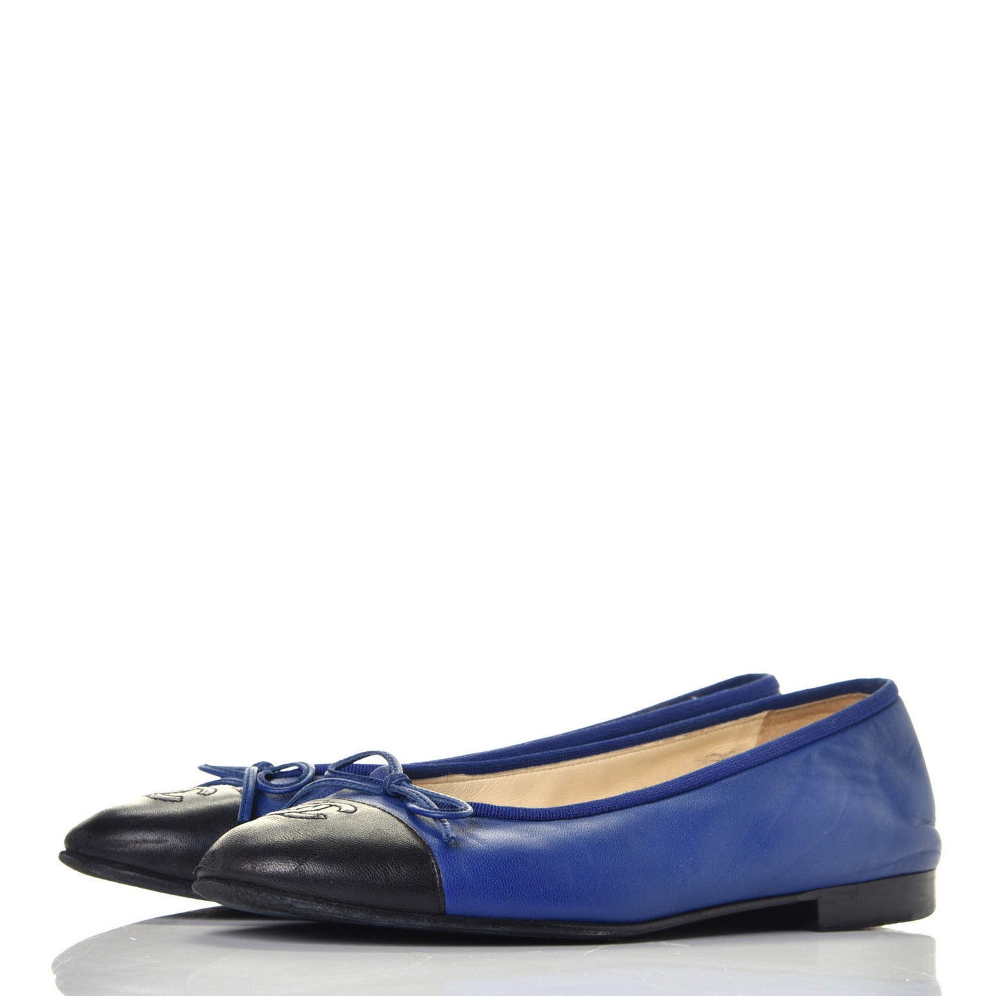 Lambskin CC Cap Toe Ballerina Flats 38 Blue Black