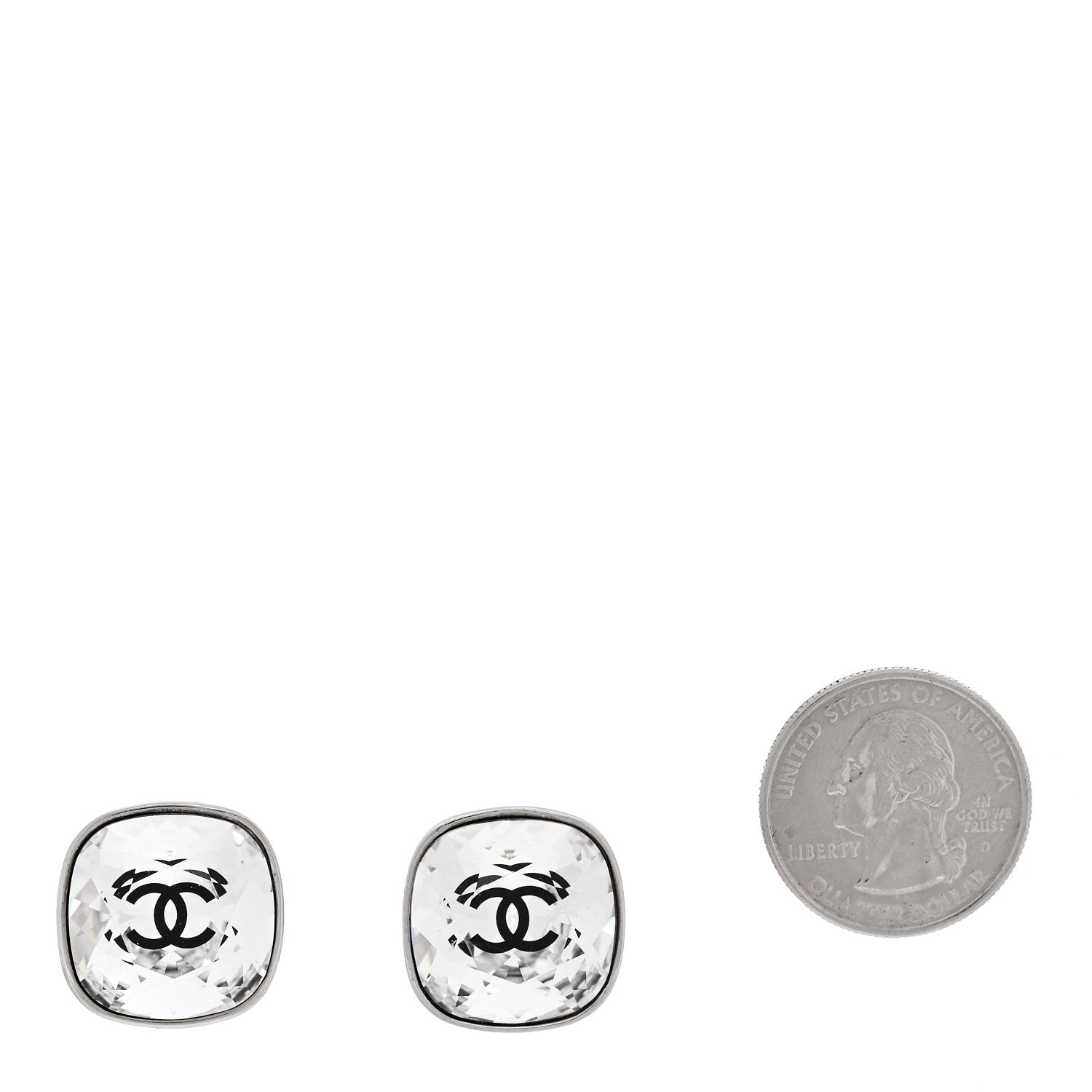 Chanel Crystal CC Clip on Earrings Silver 2 of 4