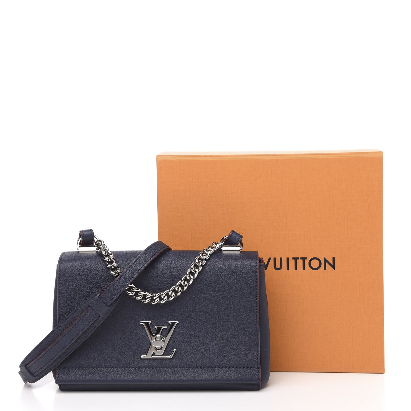 Calfskin Lockme II Chain Bag BB Marine Rouge