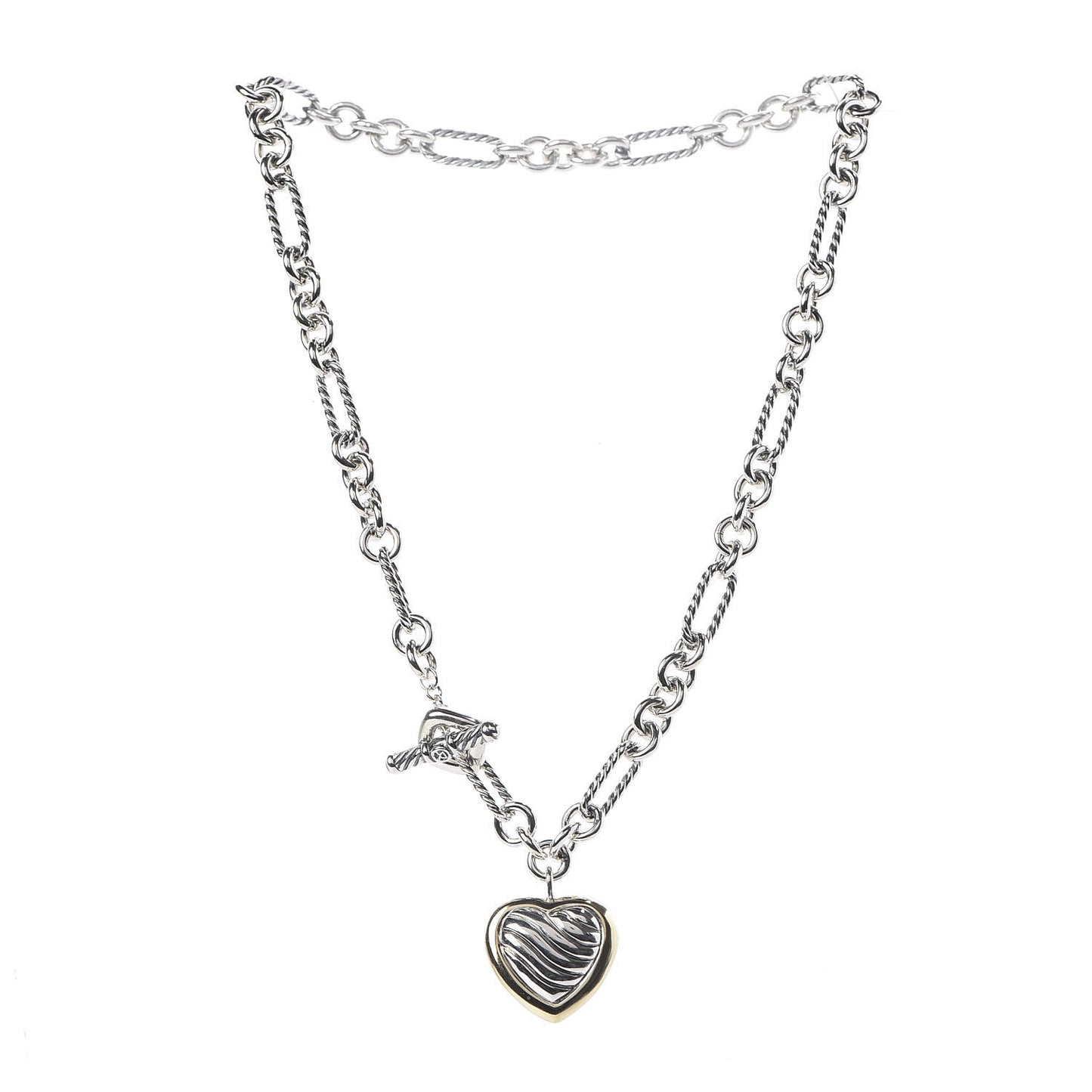 Sterling Silver 18K Yellow Gold Cable Heart Figaro Necklace