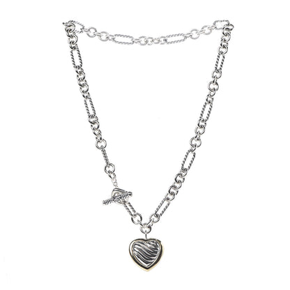 David Yurman Sterling Silver 18K Yellow Gold Cable Heart Figaro Necklace 3 of 7
