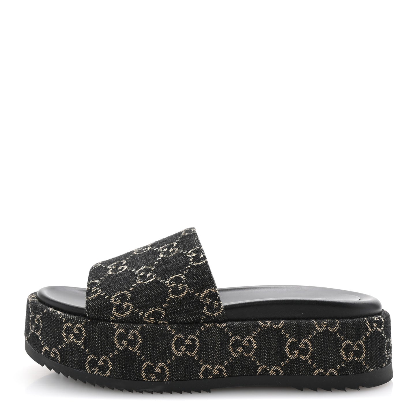 Jacquard Black Denim GG Monogram Angelina Platform 55mm Slide Sandals 37 Black Ivory