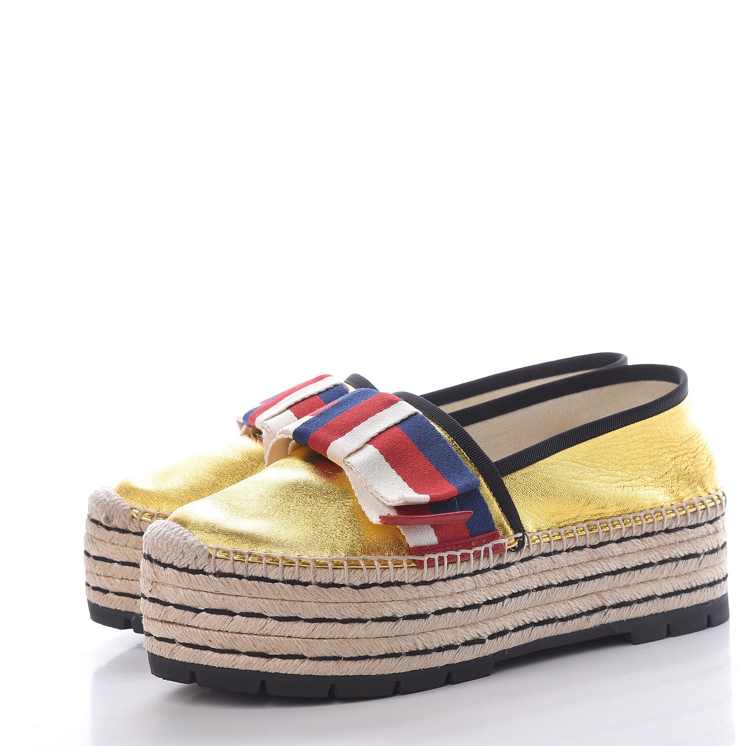 Gucci Metallic Calfskin Sylvie Platform Espadrilles 39.5 Gold 3 of 9